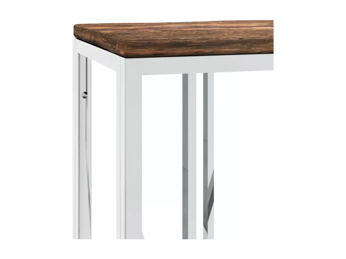 Table console acier inoxydable et bois massif de récupération