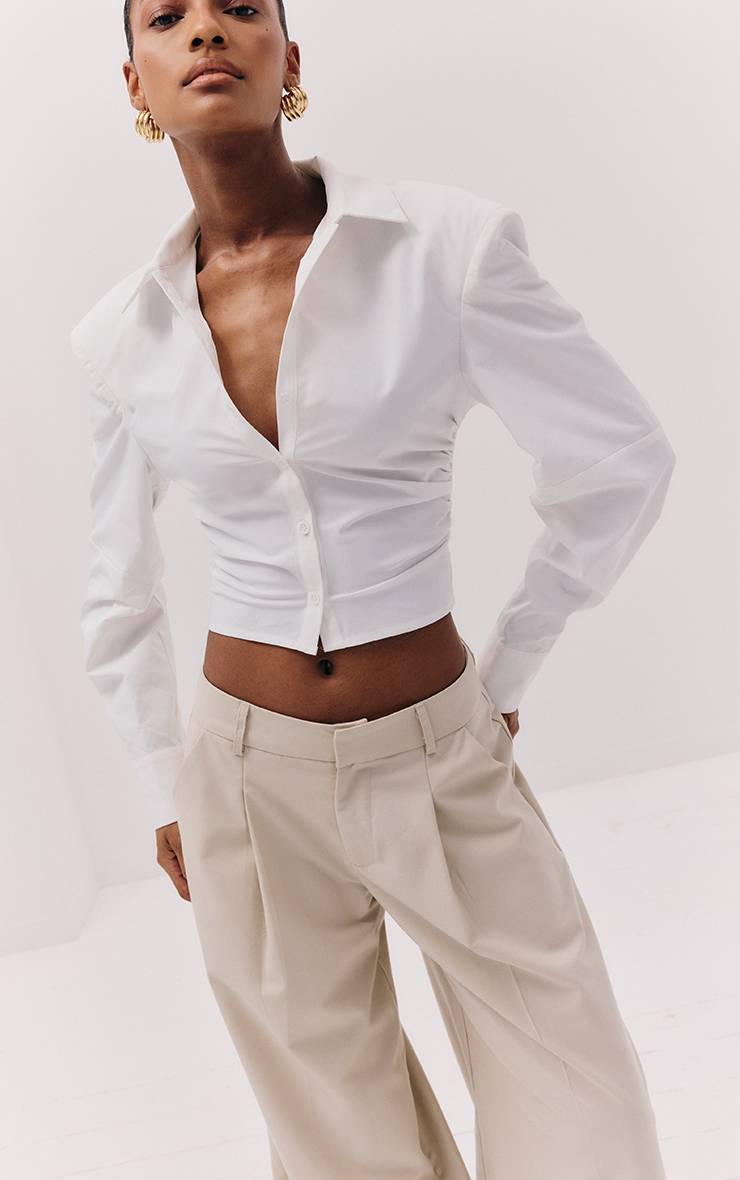 Blanc Chemise Blanche À Détail D'épaulettes Froncées