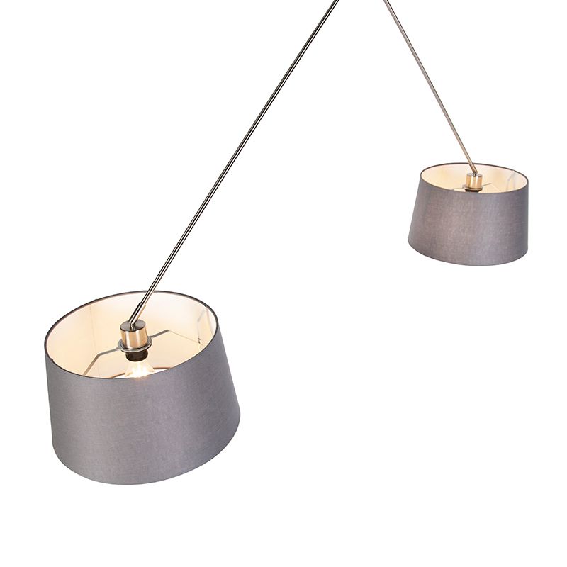 Hanglamp zwart met linnen kappen donkergrijs 35 cm 2-lichts - Blitz