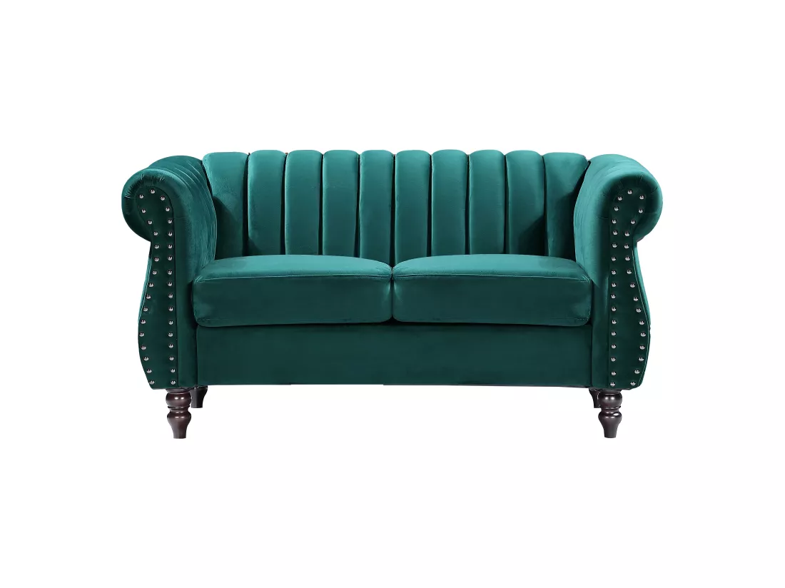 Canapé chesterfield 2 places en velours vert émeraude TRUMBO