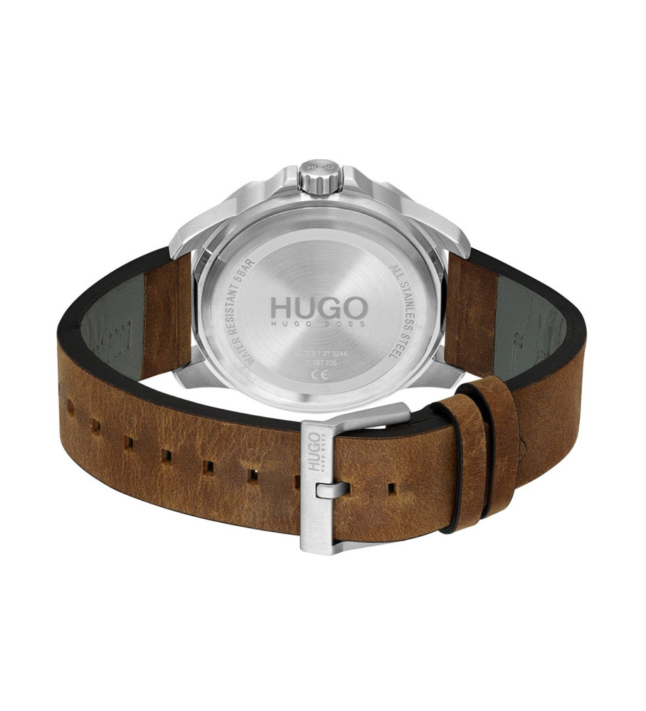 Relógio analógico HUGO com pulseira de couro Streetdriver azul