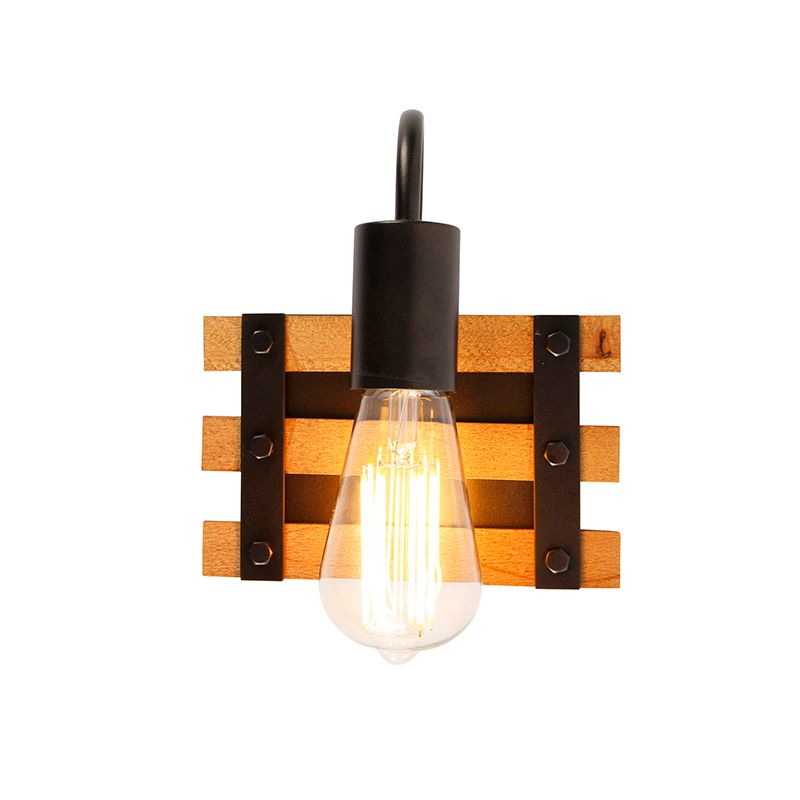 Industriële wandlamp zwart met hout - Paleta Mai