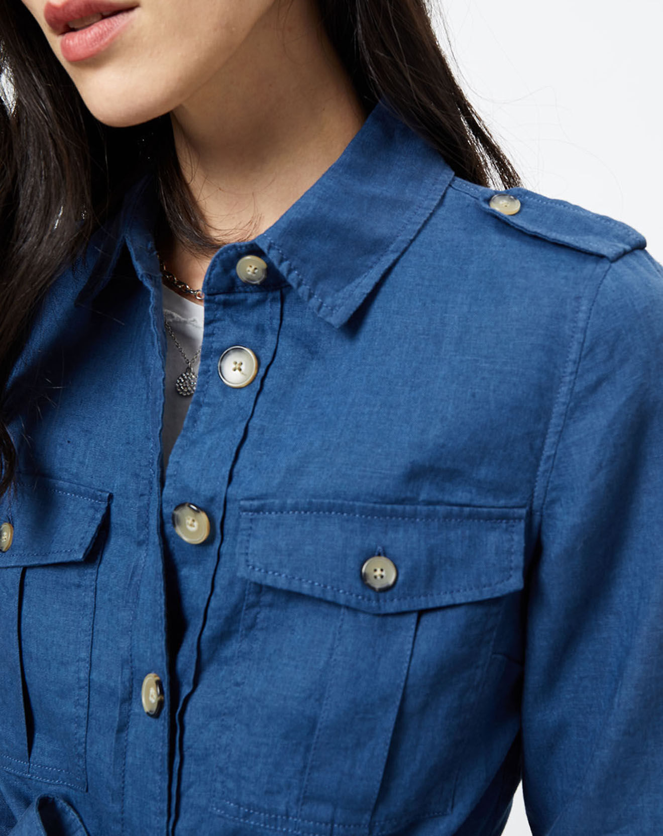 Caroll Veste Saharienne 100% Lin Max indigo