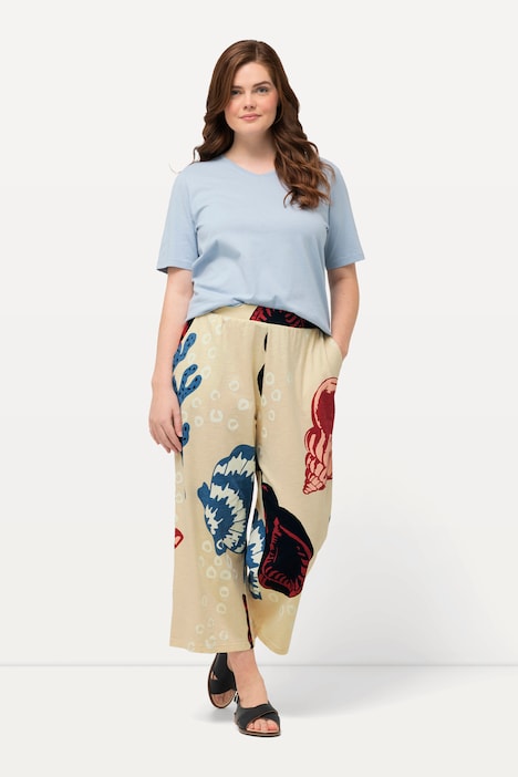 Jersey-Culotte, Ozeanmotive, weites Bein, Biobaumwolle