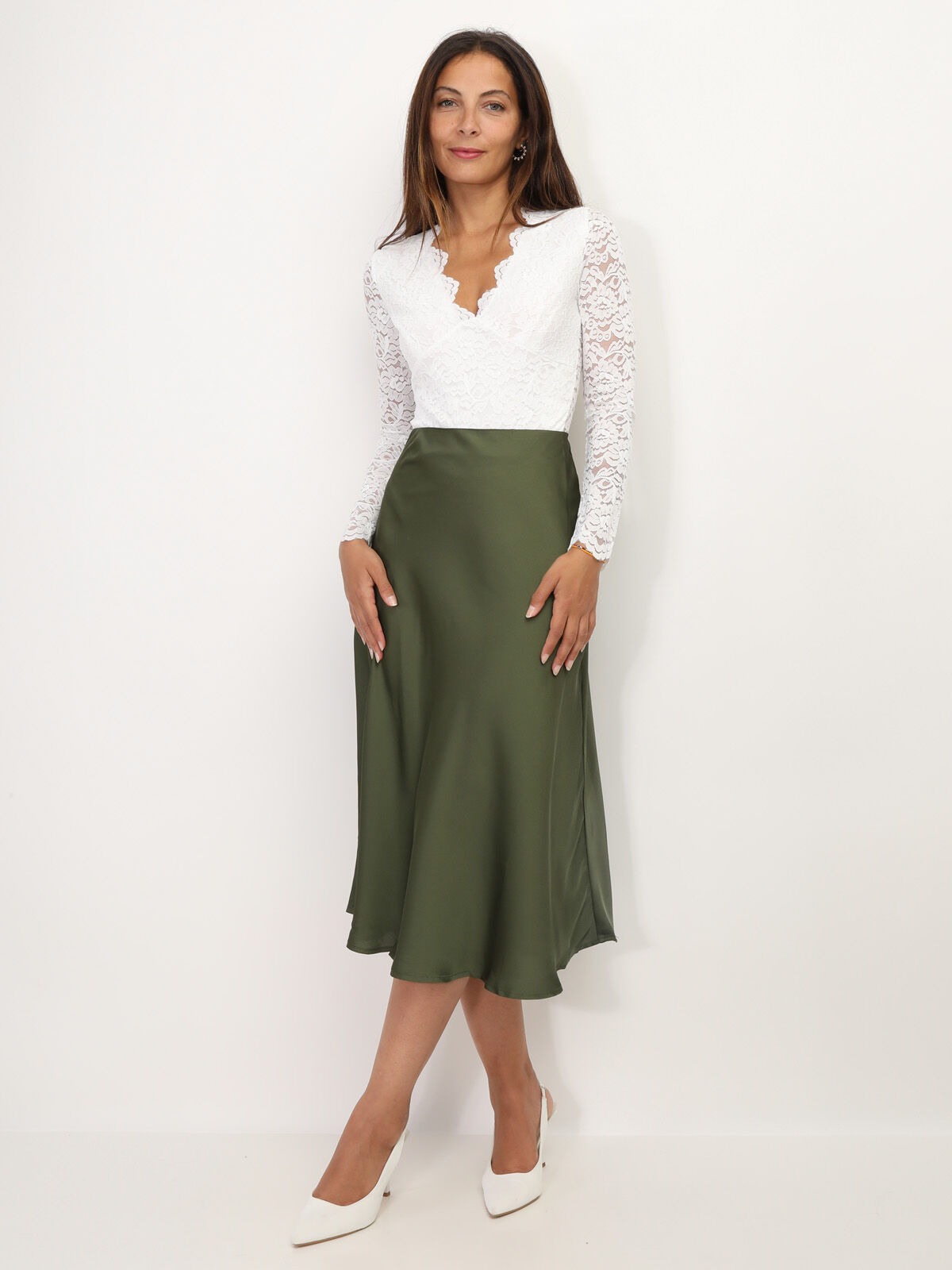 Body en dentelle motif floral- Blanc