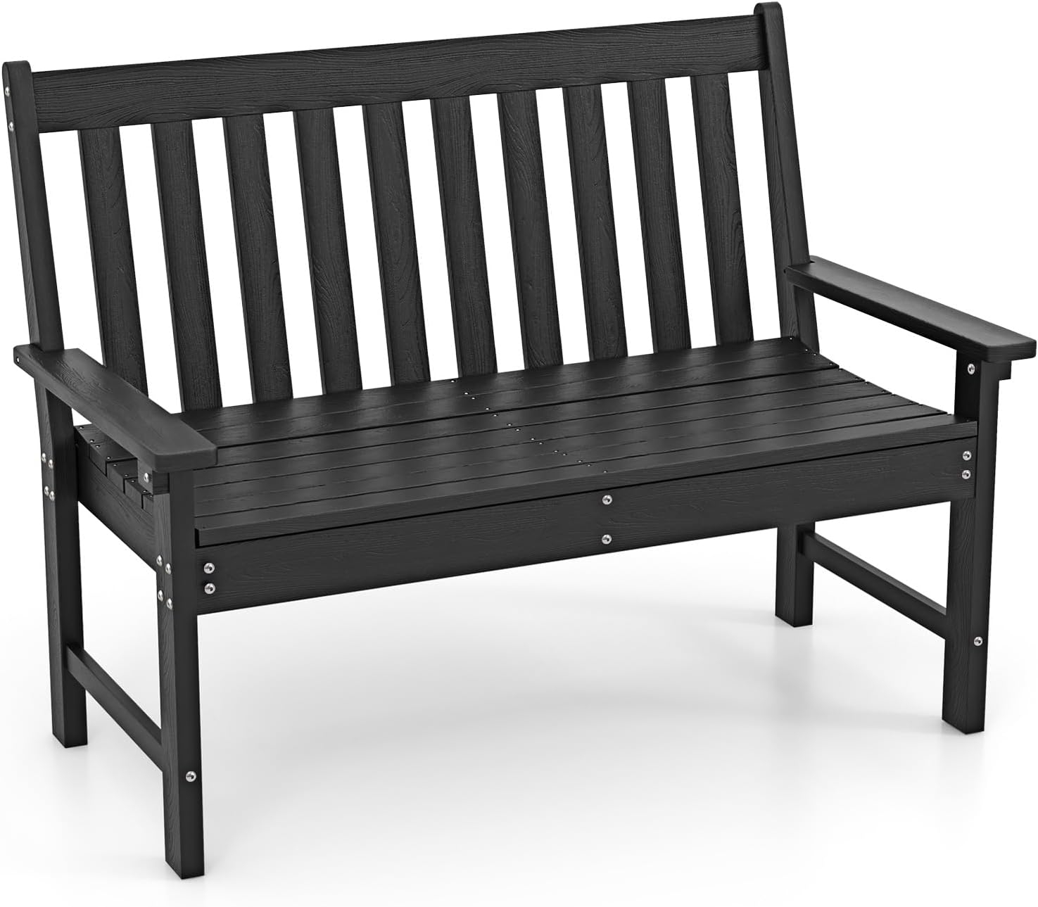 COSTWAY Gartenbank wetterfest, Allwetter-Sitzbank aus HDPE, Parkbank für 2-3 Sitzer, Balkontank bis 320kg belastbar, Terrassenbank für Garten, Balkon und Terrasse, 132 x 65 x 91 cm (Schwarz)