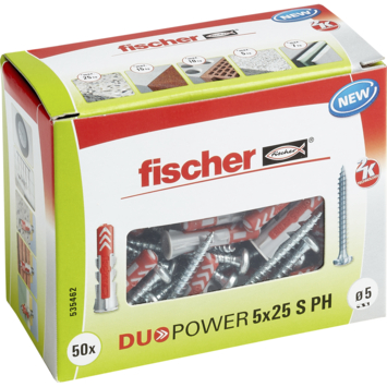 Fischer Universeelplug DuoPower 5x25mm met bolkopschroef 50 stuks