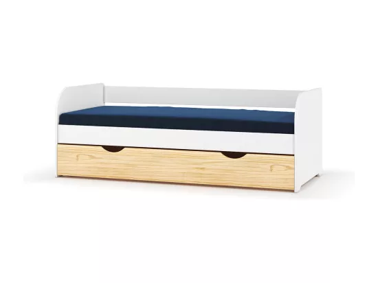 Pack lit banquette Gigogne avec matelas 80x200 cm bois massif blanc et bois EZRA
