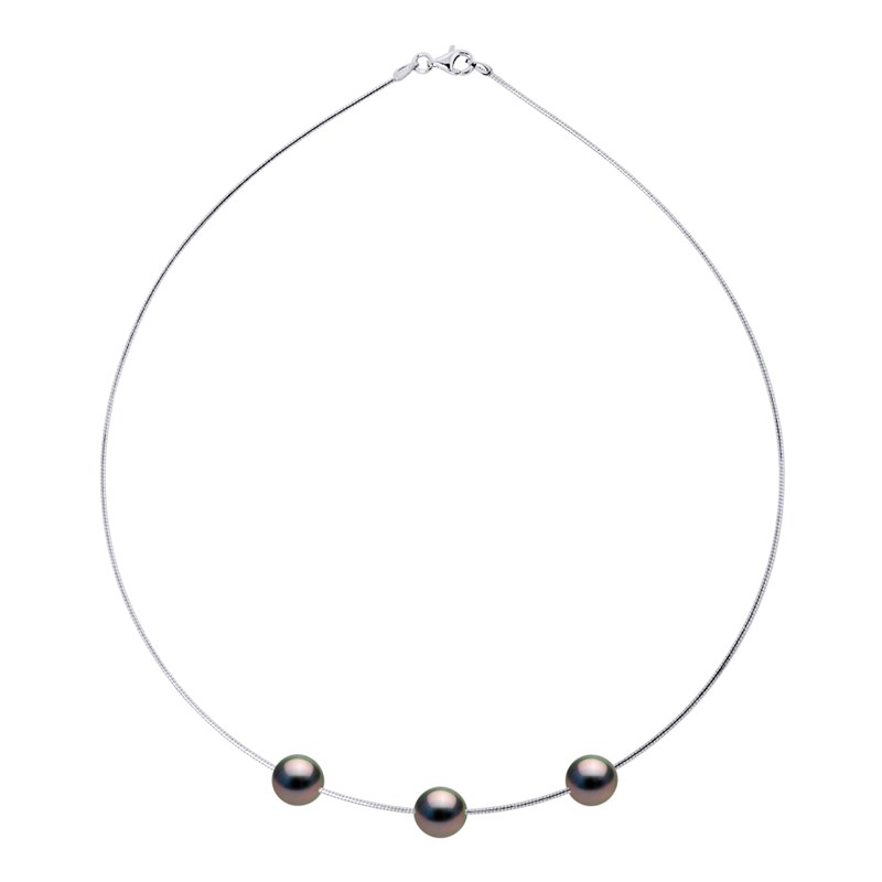 Collier OMEGA 3 Perles de Tahiti Rondes 9-10 mm Argent 925