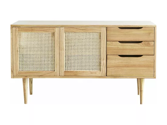 Meuble de salle de bain en mindi massif et cannage 135 cm