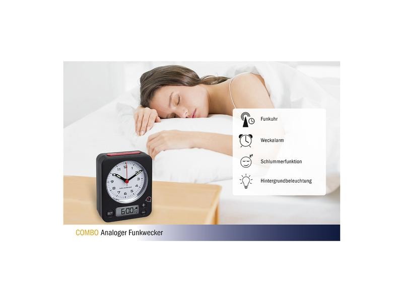 TFA Dostmann Funkwecker Combo Rot/Schwarz Analoger Funk-Wecker mit digitaler Alarmeinstellung