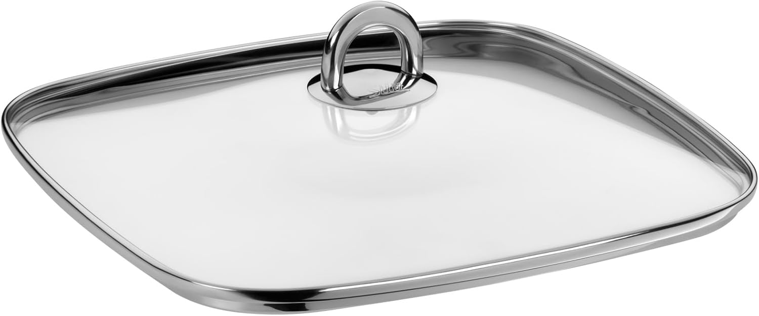 Silit Studio Bräter mit Deckel backofengeeignet, 29 x 29 x 10 cm, Schmortopf Induktion, Edelstahl beschichtet, Glasdeckel
