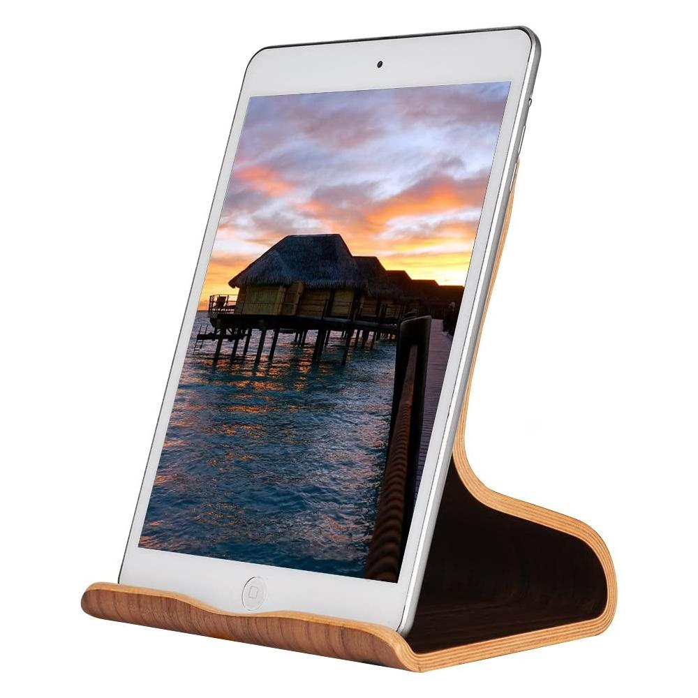 Echt Holz Ständer Halterung für Smartphones / Tablets - Dunkelbraun