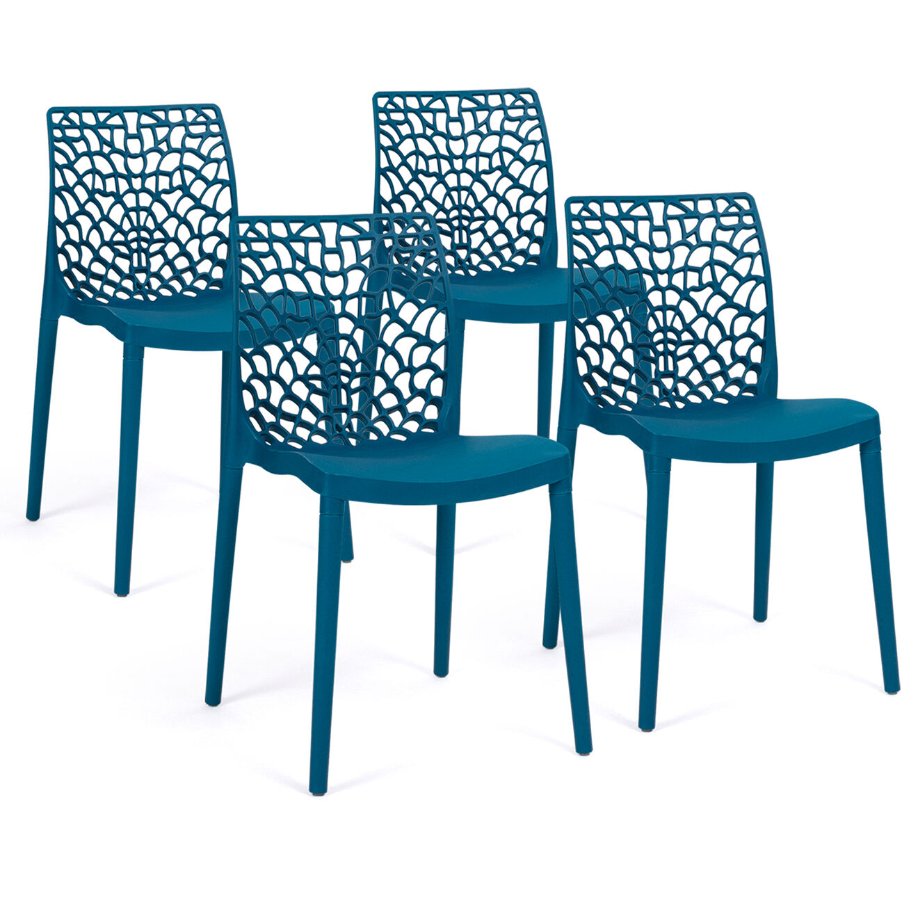 Idomya 4 Chaises de jardin empilables Dahlia bleu canard - 45.5x52.5x81.5 cm