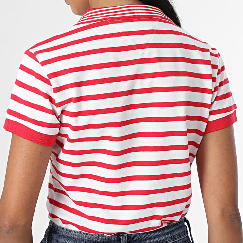 Polo Manches Courtes Femme Slim Open-nk Tipping 4819 Blanc Rouge