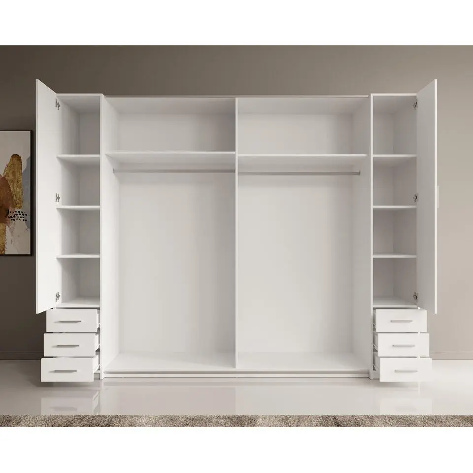 Meubella - Kledingkast Stoke 2 - Wit - 270 cm - Met spiegel