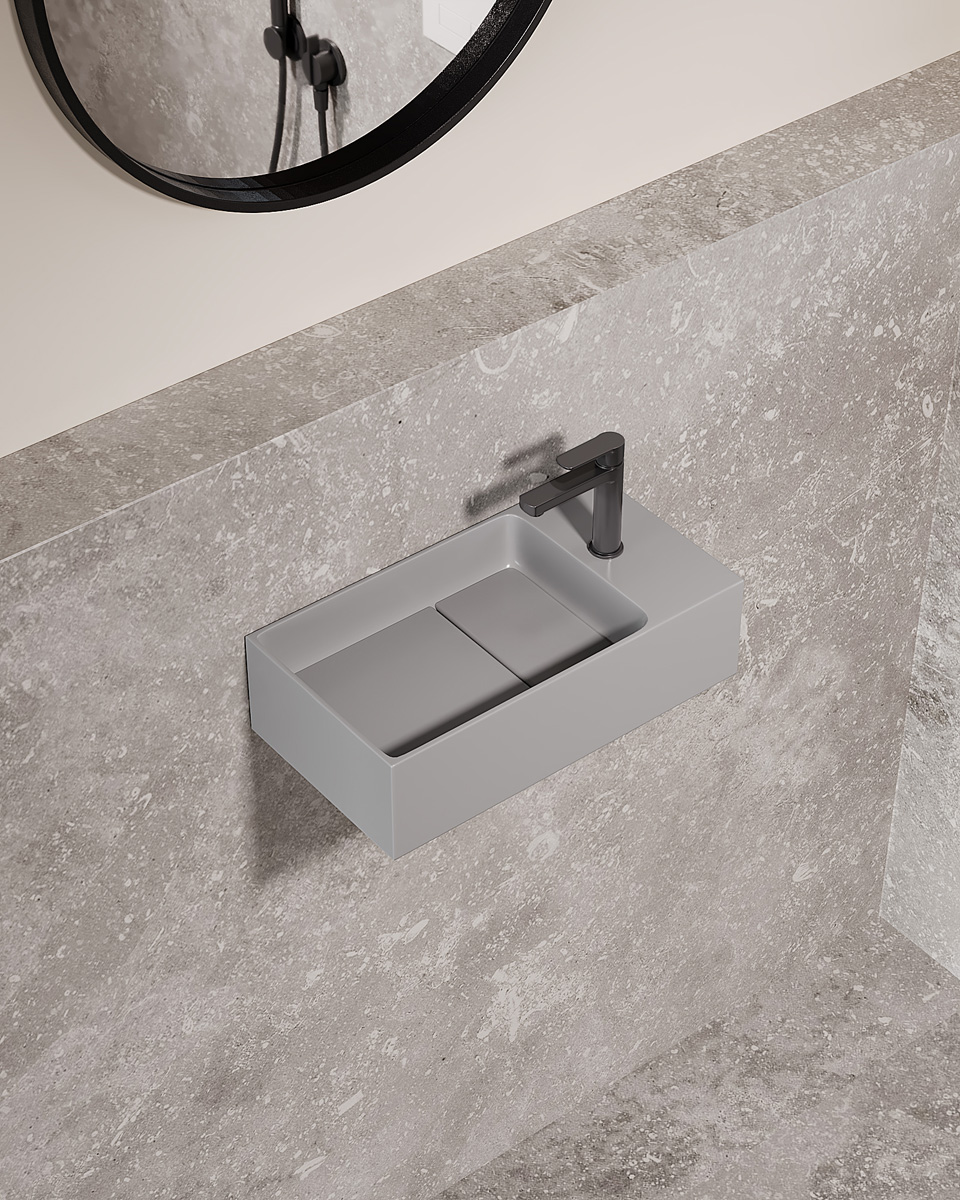 Saniclear Itsie fontein mat grijs met kraangat rechts 39x22x10cm