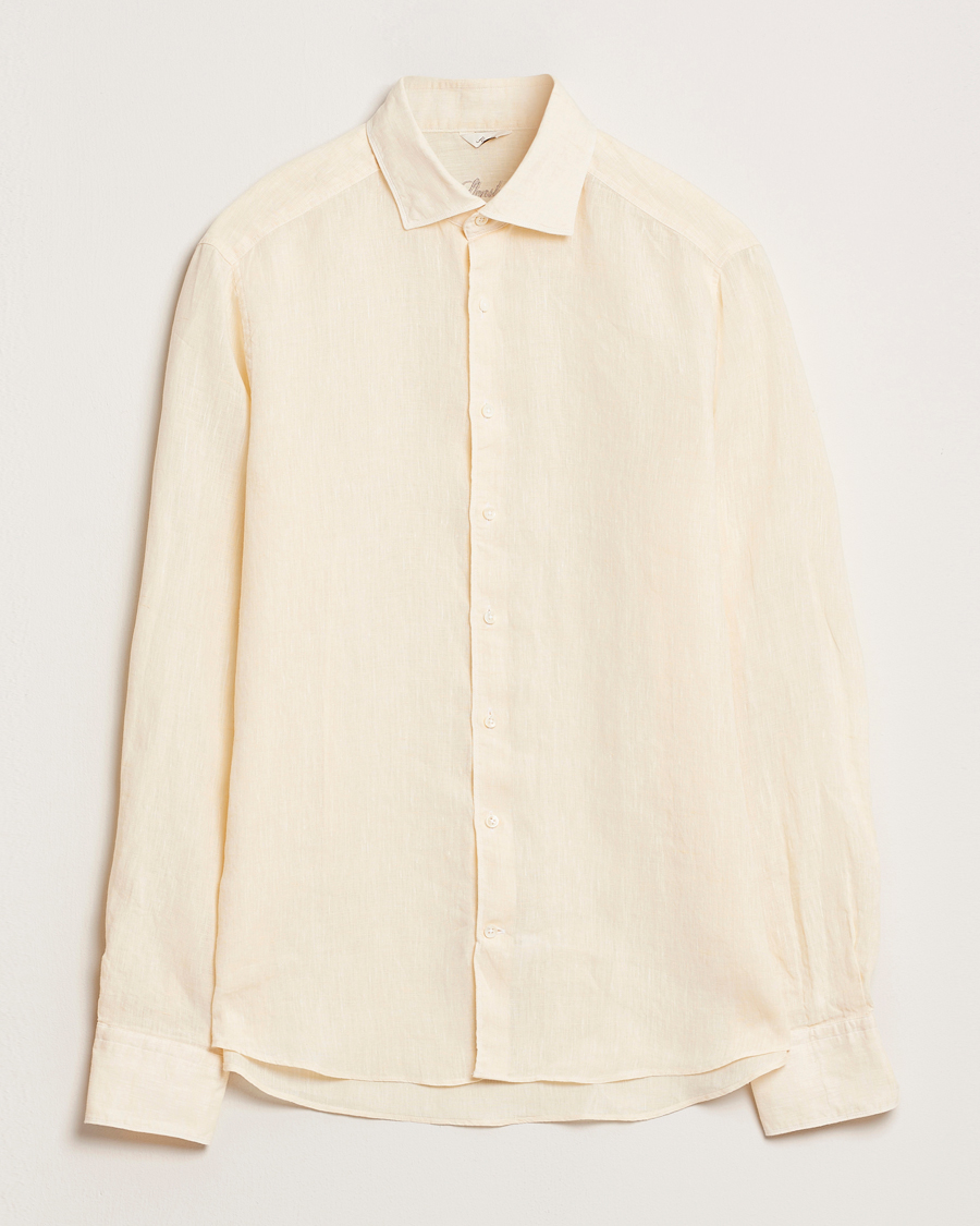 Stenströms Slimline Cut Away Linen Shirt Light Yellow