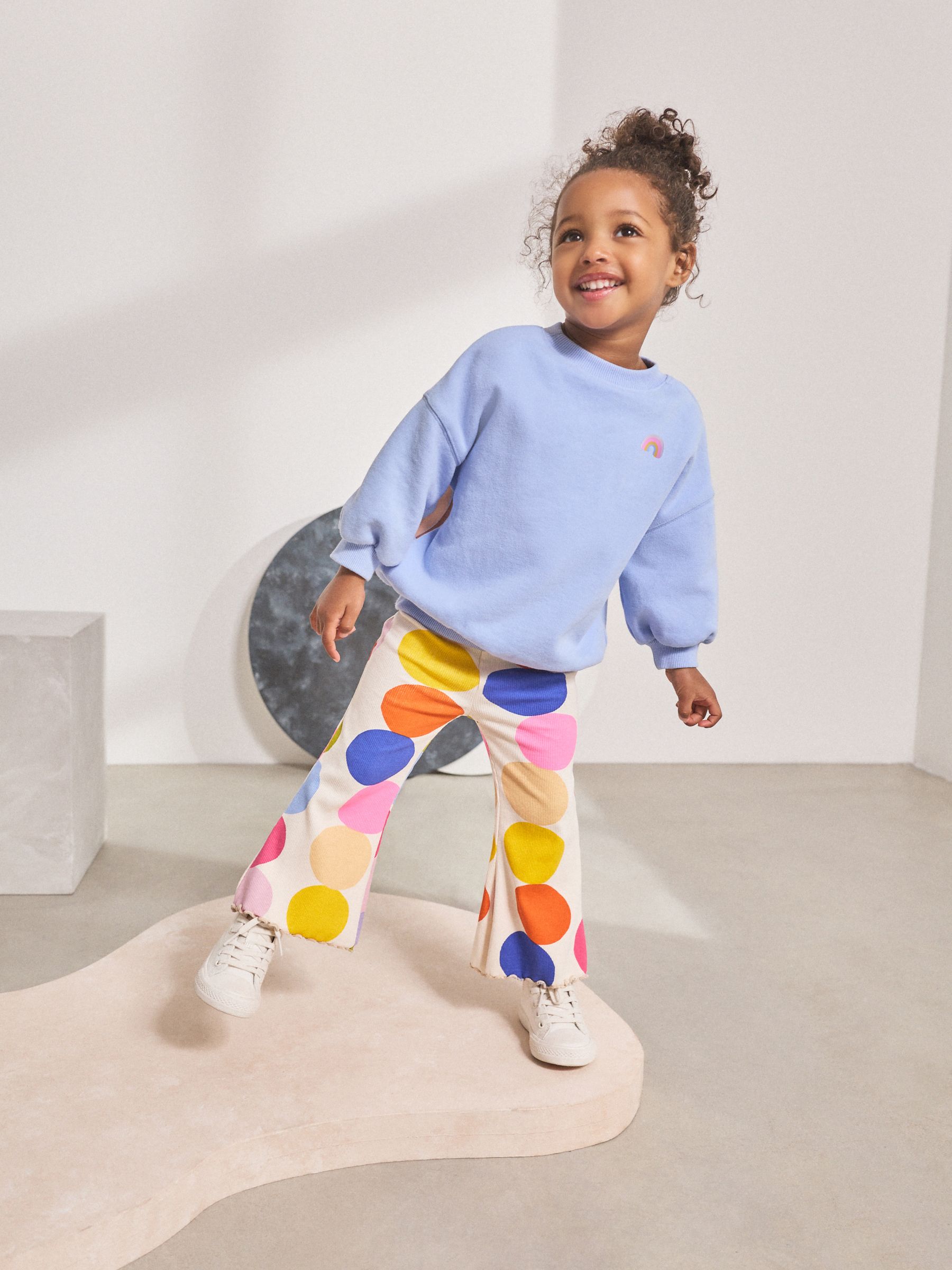 Blauwe regenboogstip - Set met top met lange mouwen en uitlopende broek (3mnd -7jr)