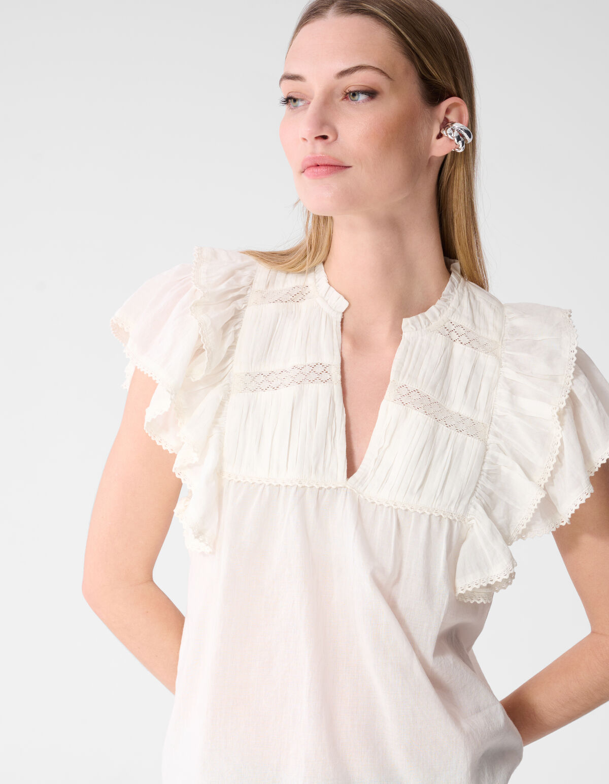Kanten Ruffle Top Wit