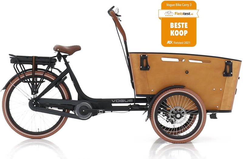Vogue Carry 3 - Elektrische Bakfiets - Mat Zwart/Bruin - Bafang 80 Nm - Nexus 7 Versnellingen - Actieradius 50-70 km