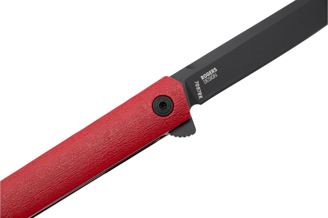 CRKT CEO Flipper 7097RK Black AUS8, Red GRN zakmes, Richard Rogers design