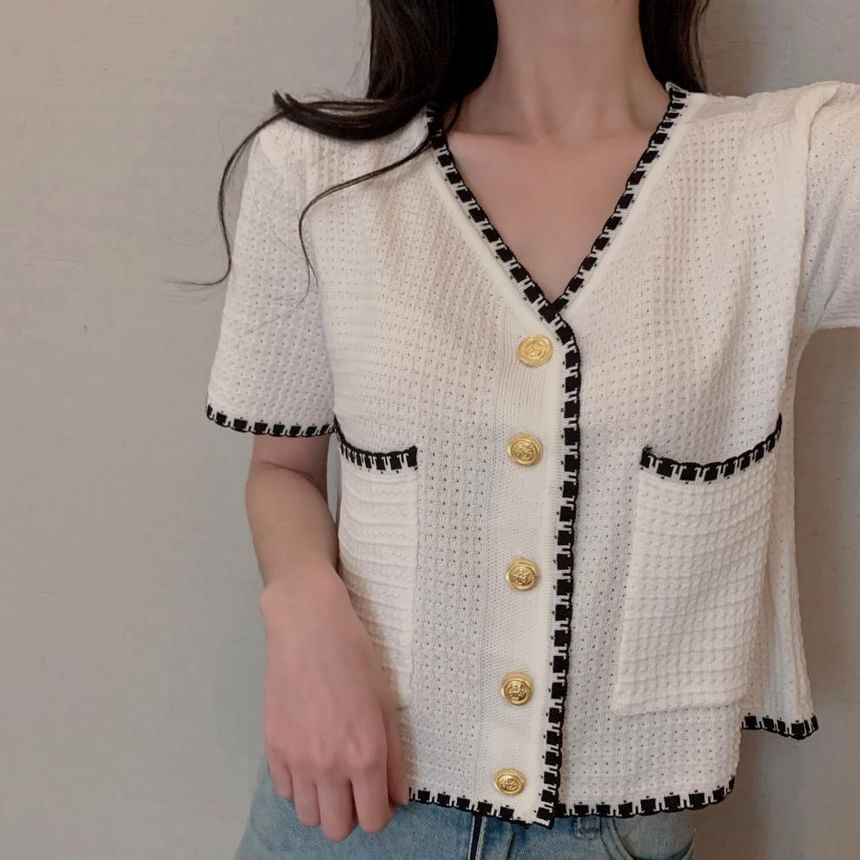 Rorah - Blouse met korte mouwen en contrasterende bies