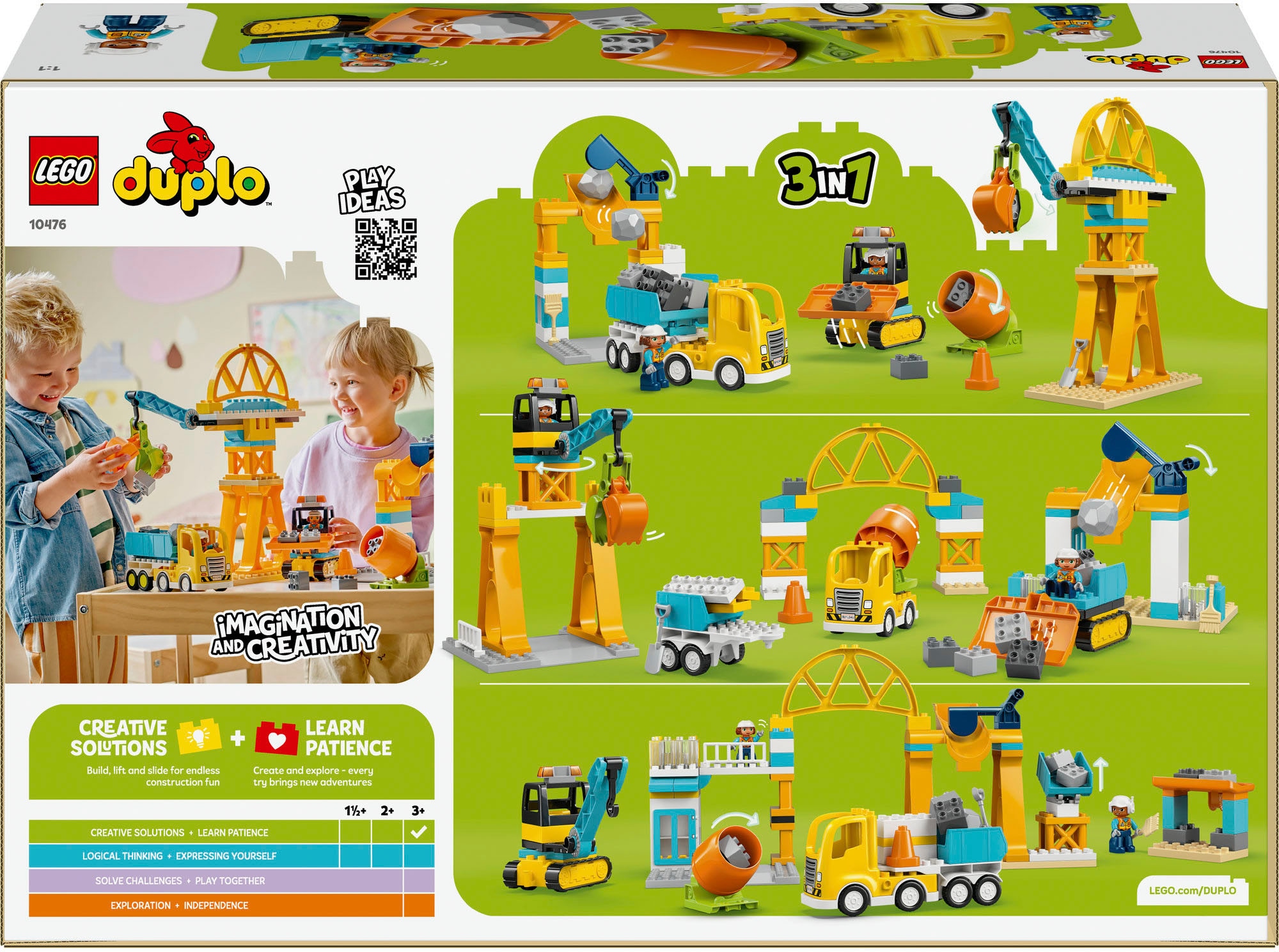 LEGO® Konstruktionsspielsteine »Baustelle mit Baufahrzeugen – 3-in-1-Set (10476), LEGO DUPLO Town« Made in Europe