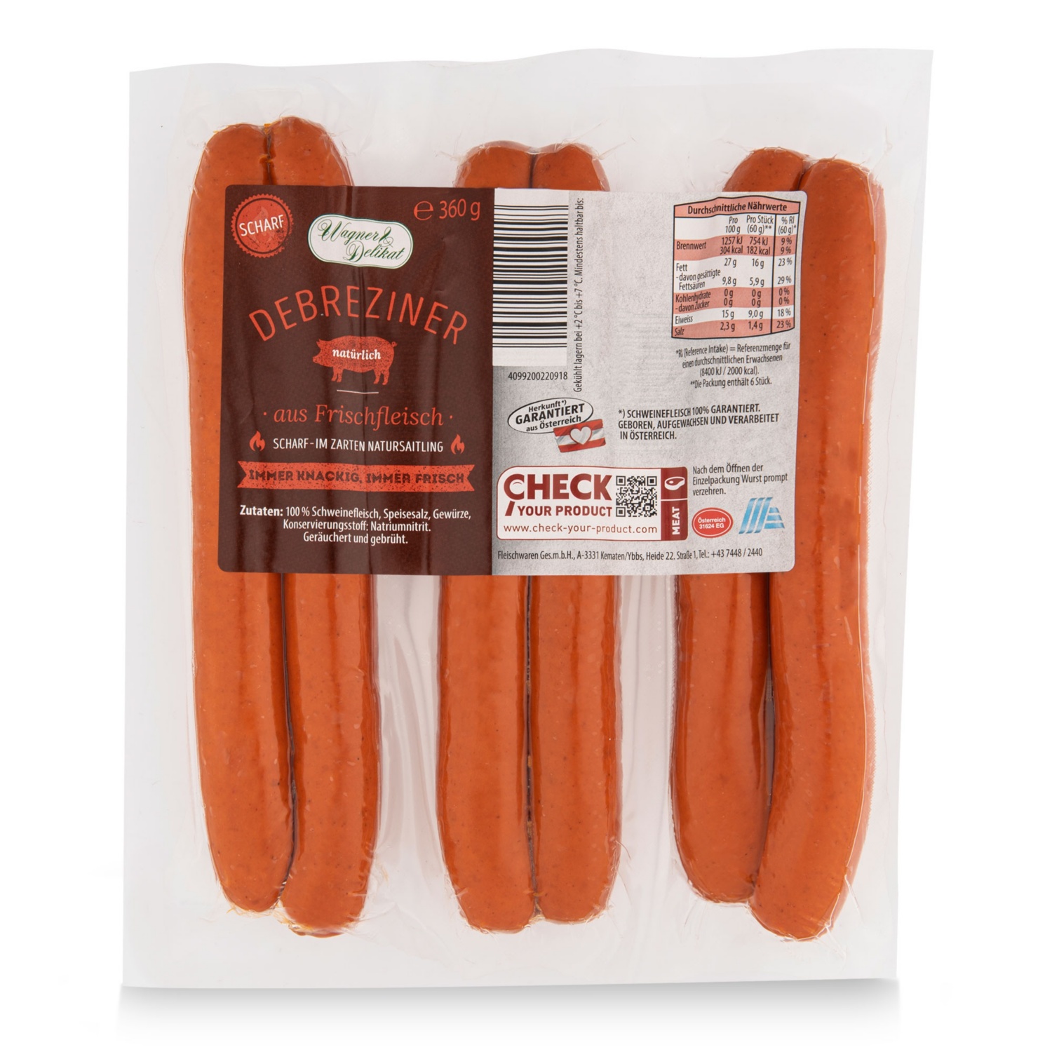 GENUSS 100% AUS ÖSTERREICH Debreziner, Scharf 360 g