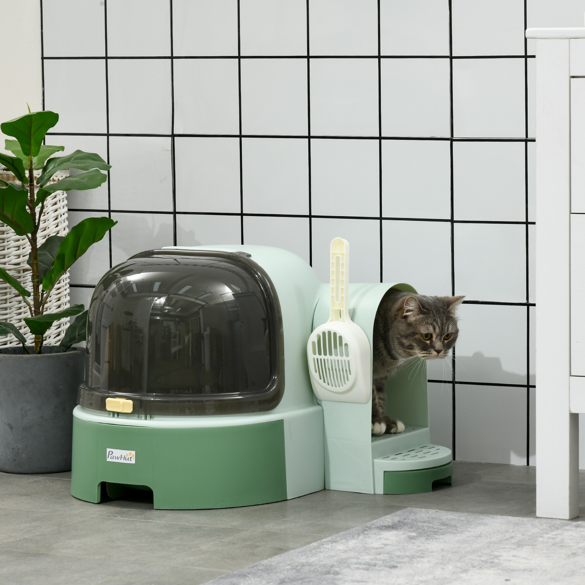 PawHut Katzentoilette mit Schaufel grau 52L x 60B x 42H cm