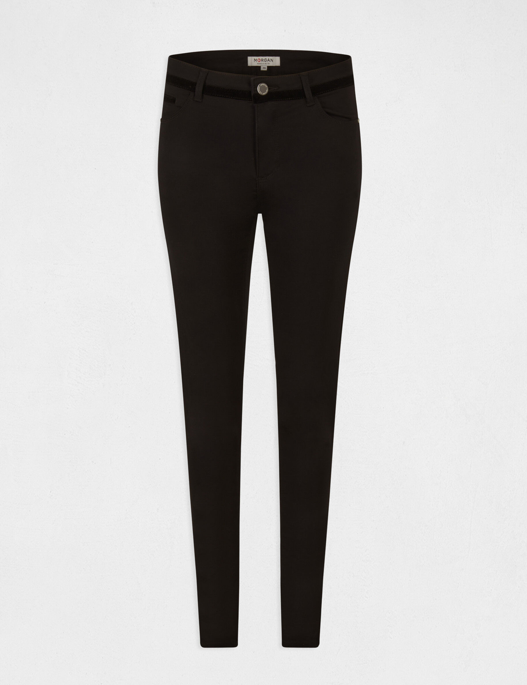 Pantalon skinny enduit à détails velours noir femme - noir