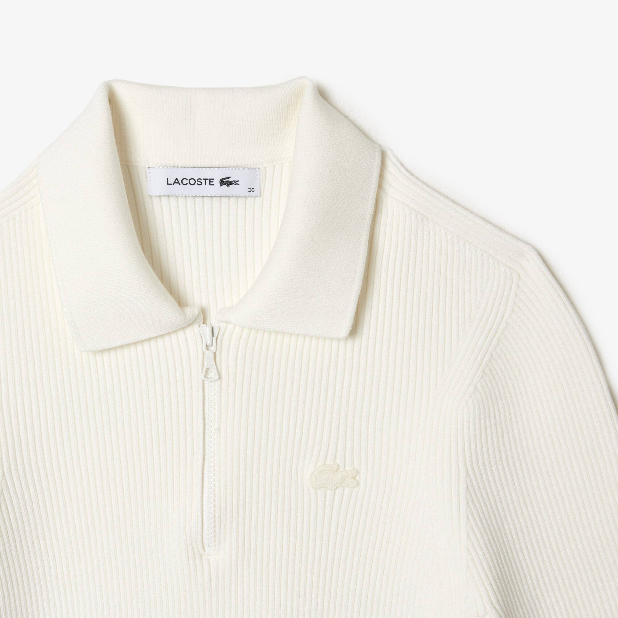 Polo col zippé femme Lacoste en maille Pullovers - Blanc - Lacoste - Femme