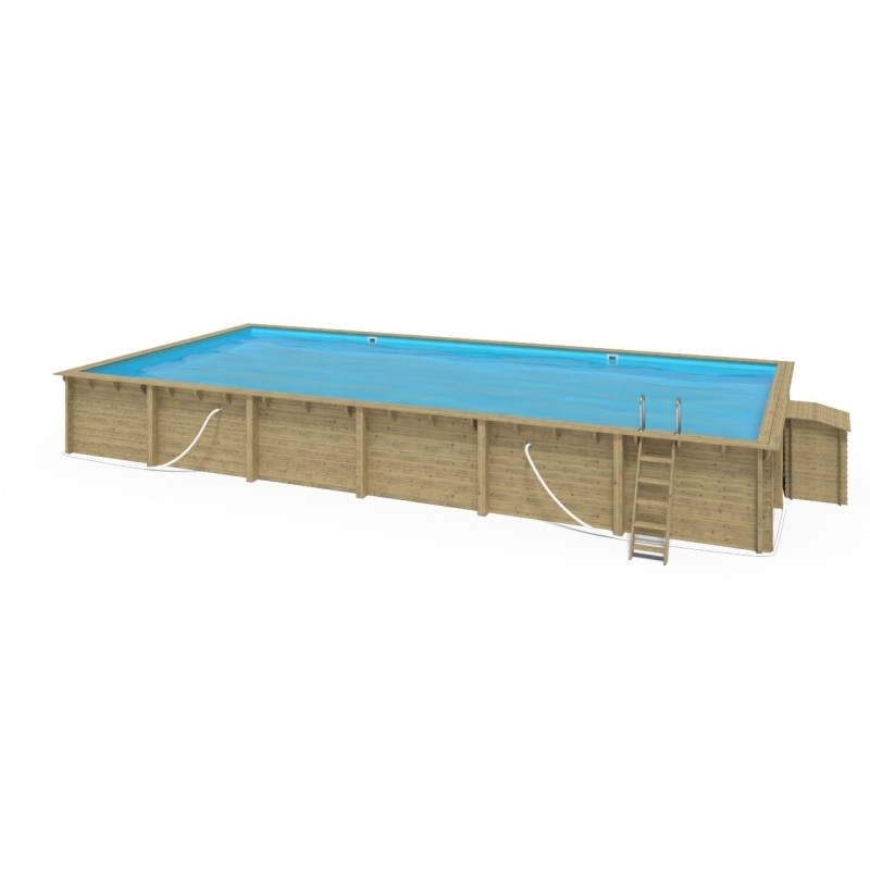 Piscine de jardin en bois - 12,20x6,20 x h.1,44 m - rectangulaire - coffre de filtration compris