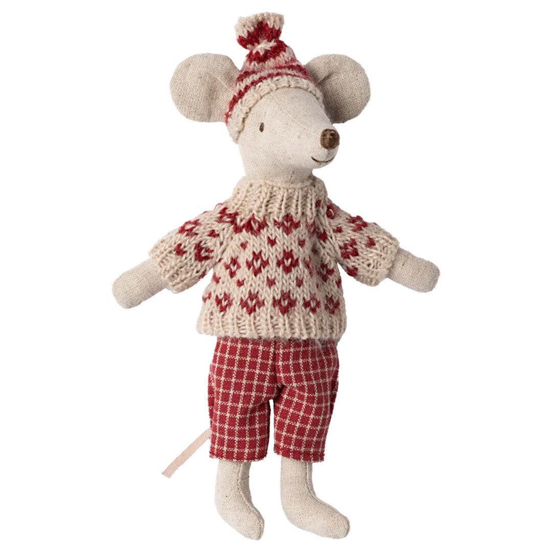 Maileg knuffelmuis moeder op ski's - red