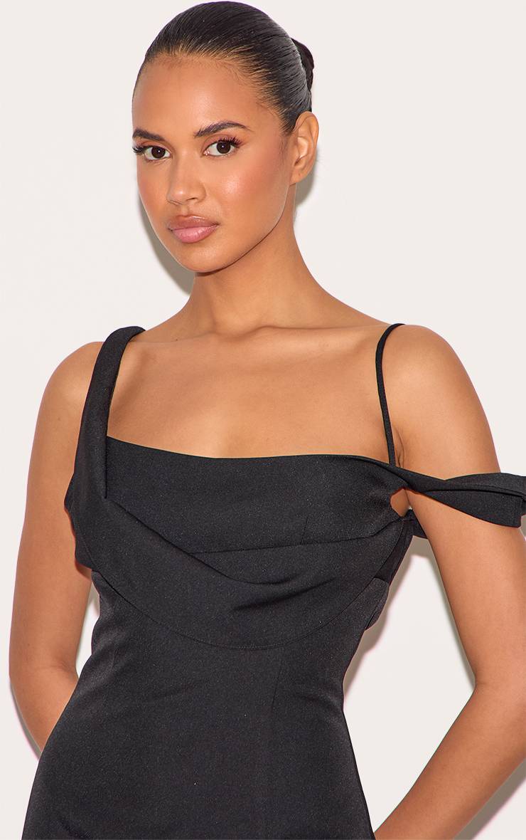 Noir Robe Mini Drapée En Tissu Tissé