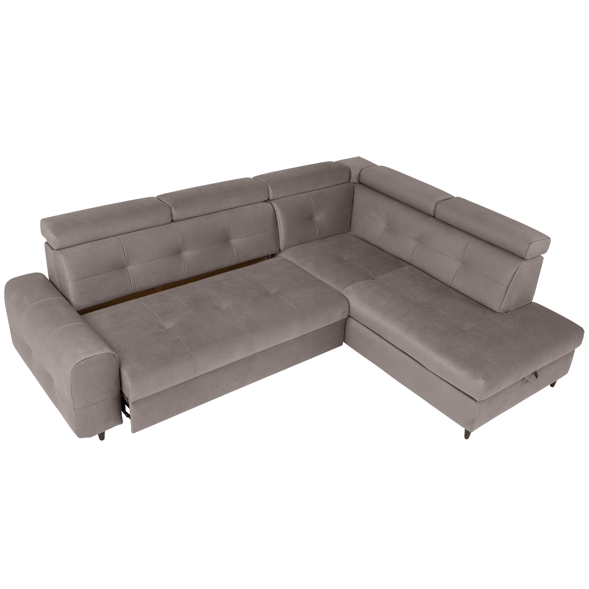 Ecksofa - grey - Velvet - Liegefunktion und Staukasten - Recamiere rechts