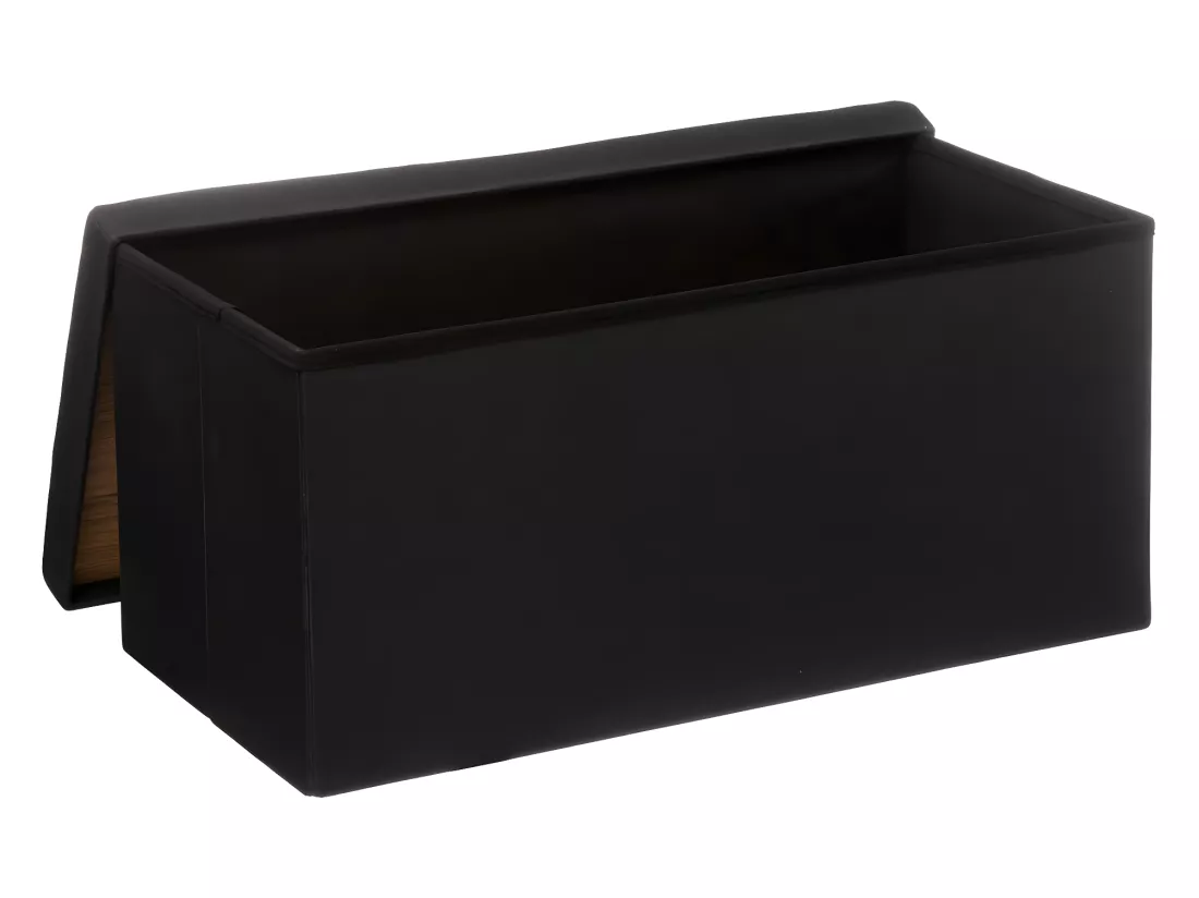 2 en 1 Pouf pliant double et Coffre de rangement Noir 76 x 37.5 cm