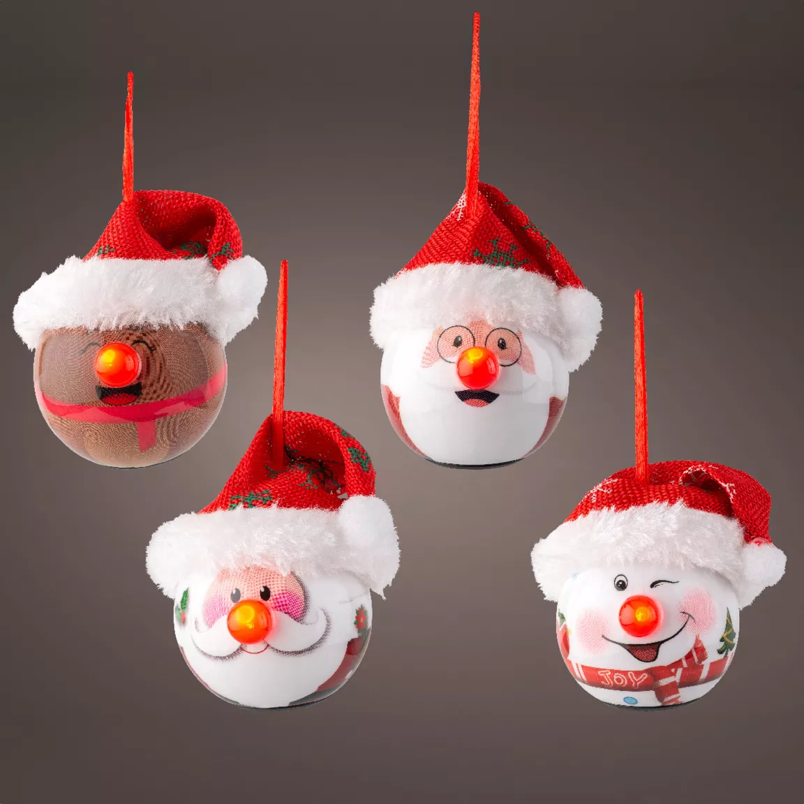 Lot de 12 boules de Noël lumineuses à pile Personnages rigolos