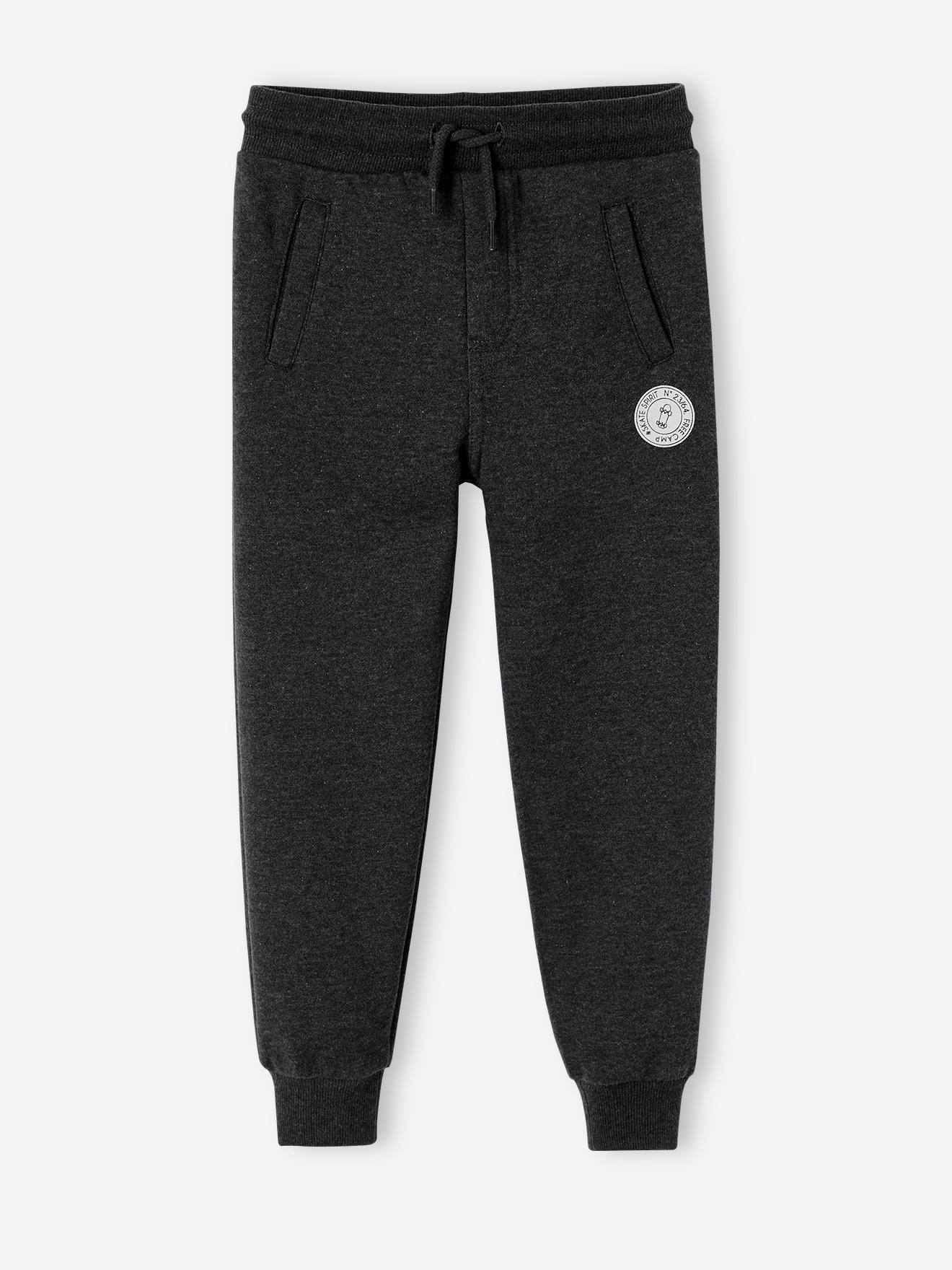 Calça de moletom estilo jogging, preta mesclada escura para menino