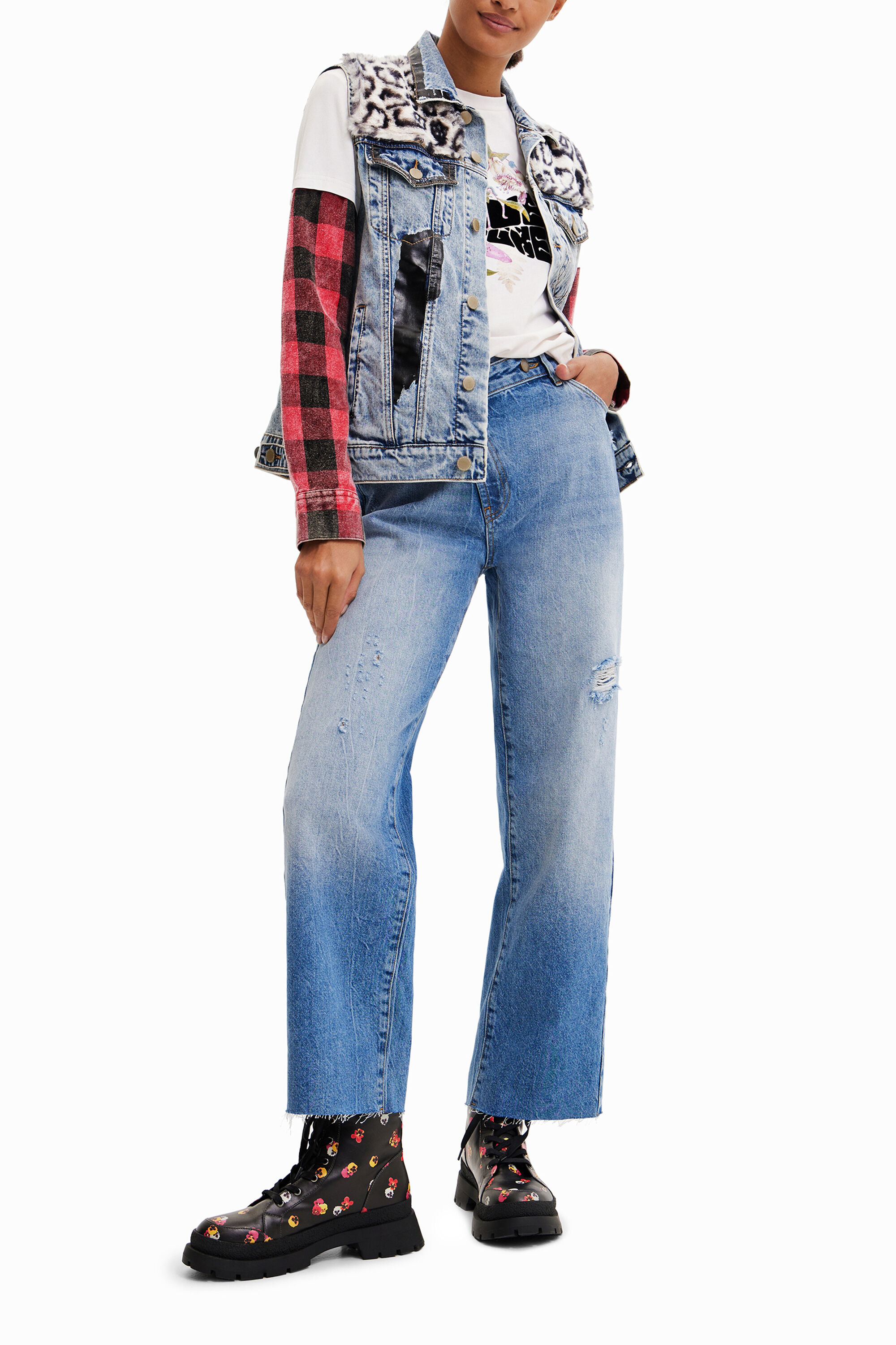 Gilet en jean imprimé animal