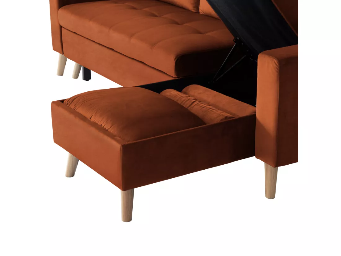 Canapé d'angle convertible JAMES 3 places en velours terracotta - HAPPY GARDEN