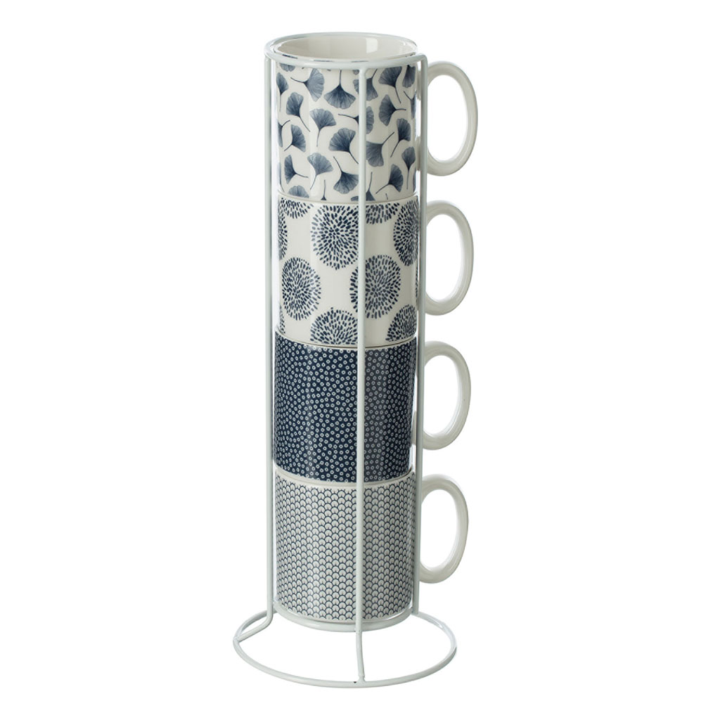 Ensemble de 4 tasses motifs japonais 26cl et support