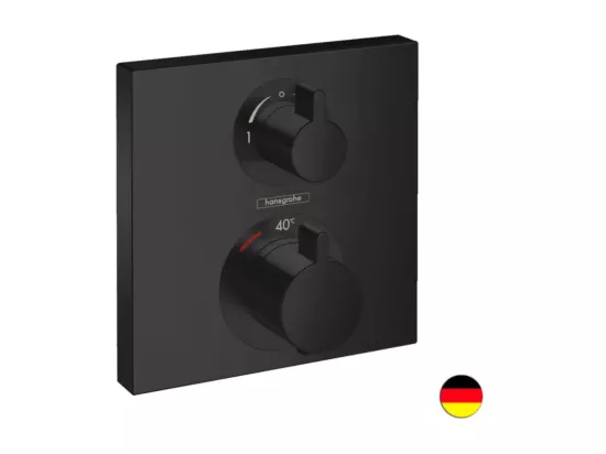 HANSGROHE Façade pour mitigeur thermostatique encastré Ecostat Square avec robinet d'arrêt et inverseur noir mat