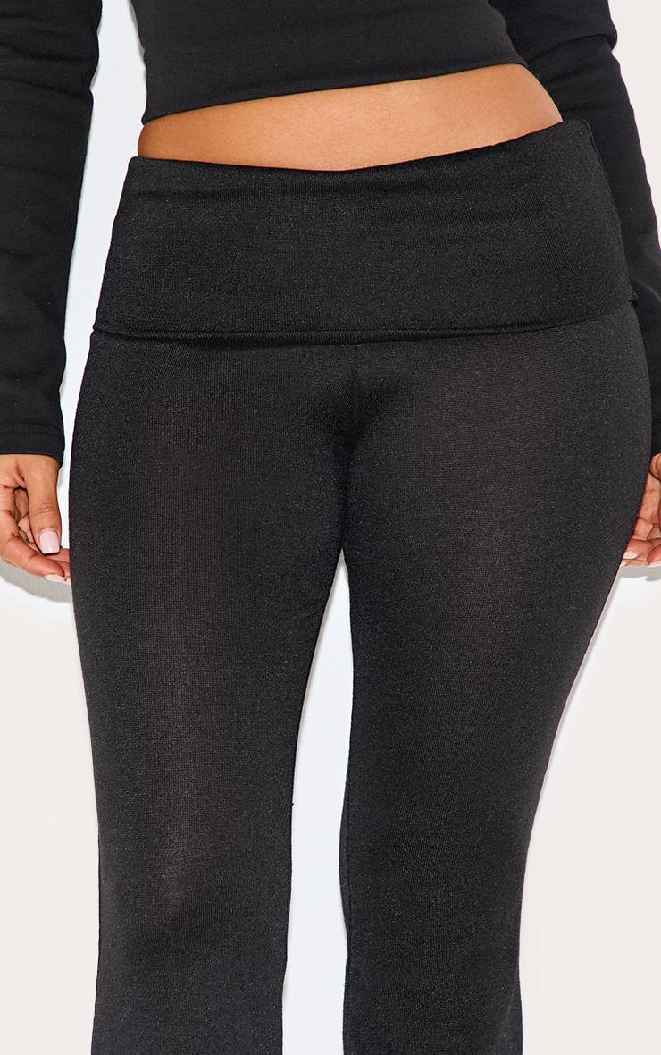 Noir Pantalon Évasé Petite Taille À Revers