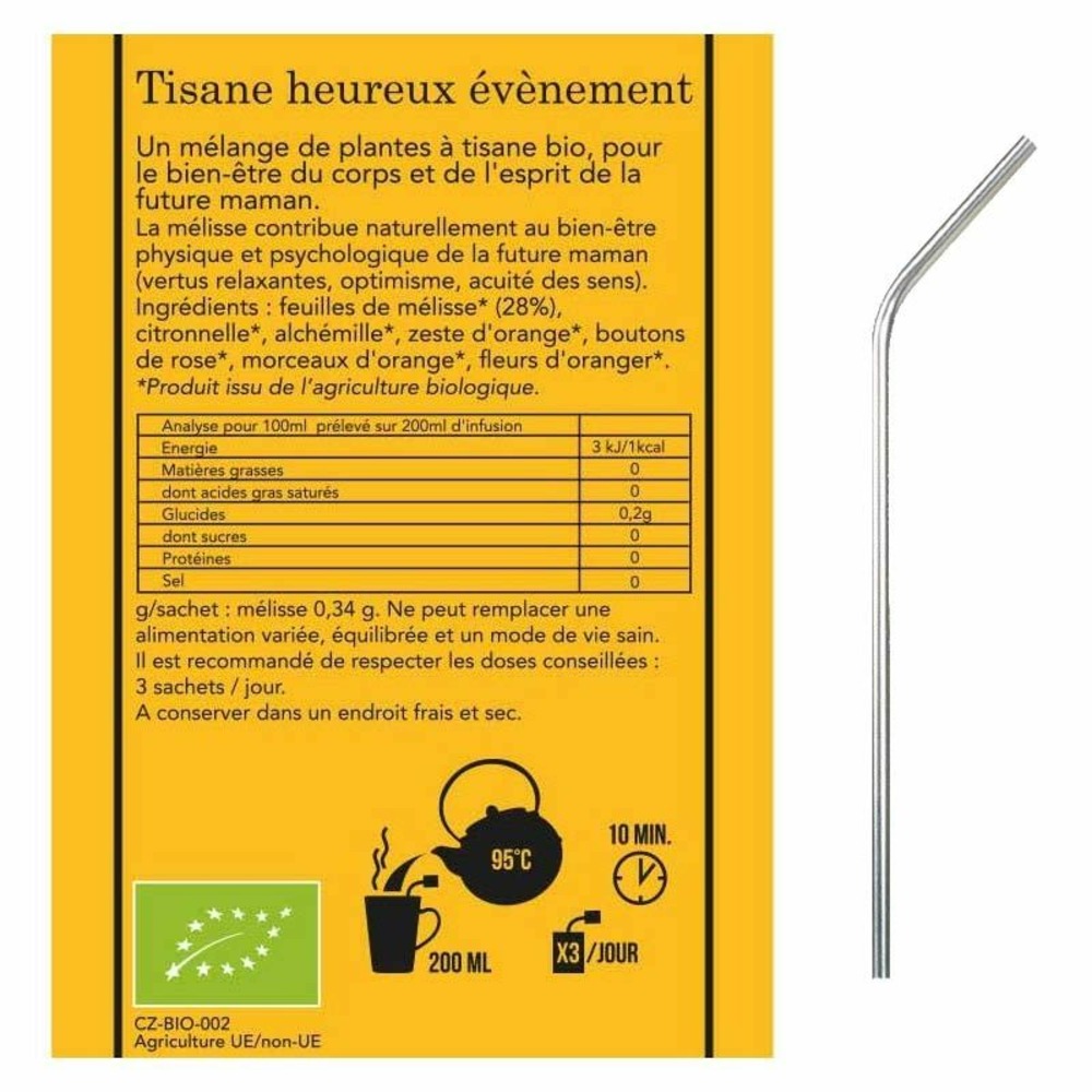 Tisane heureux evénement grossesse + 4 pailles en inox