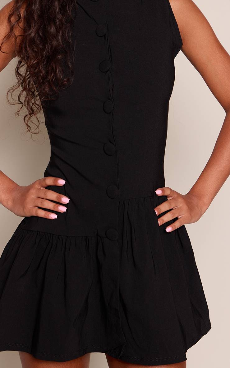 Noir Robe Trapèze Asymétrique En Tissu Stretch Avec Boutonnage
