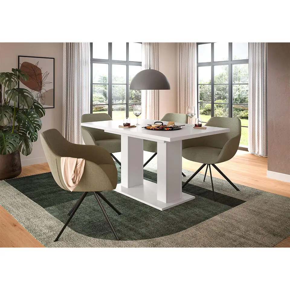 Hioshop Motion eetkamertafel dubbele zuilpoot 90x150/190cm incl 1 verlengblad
