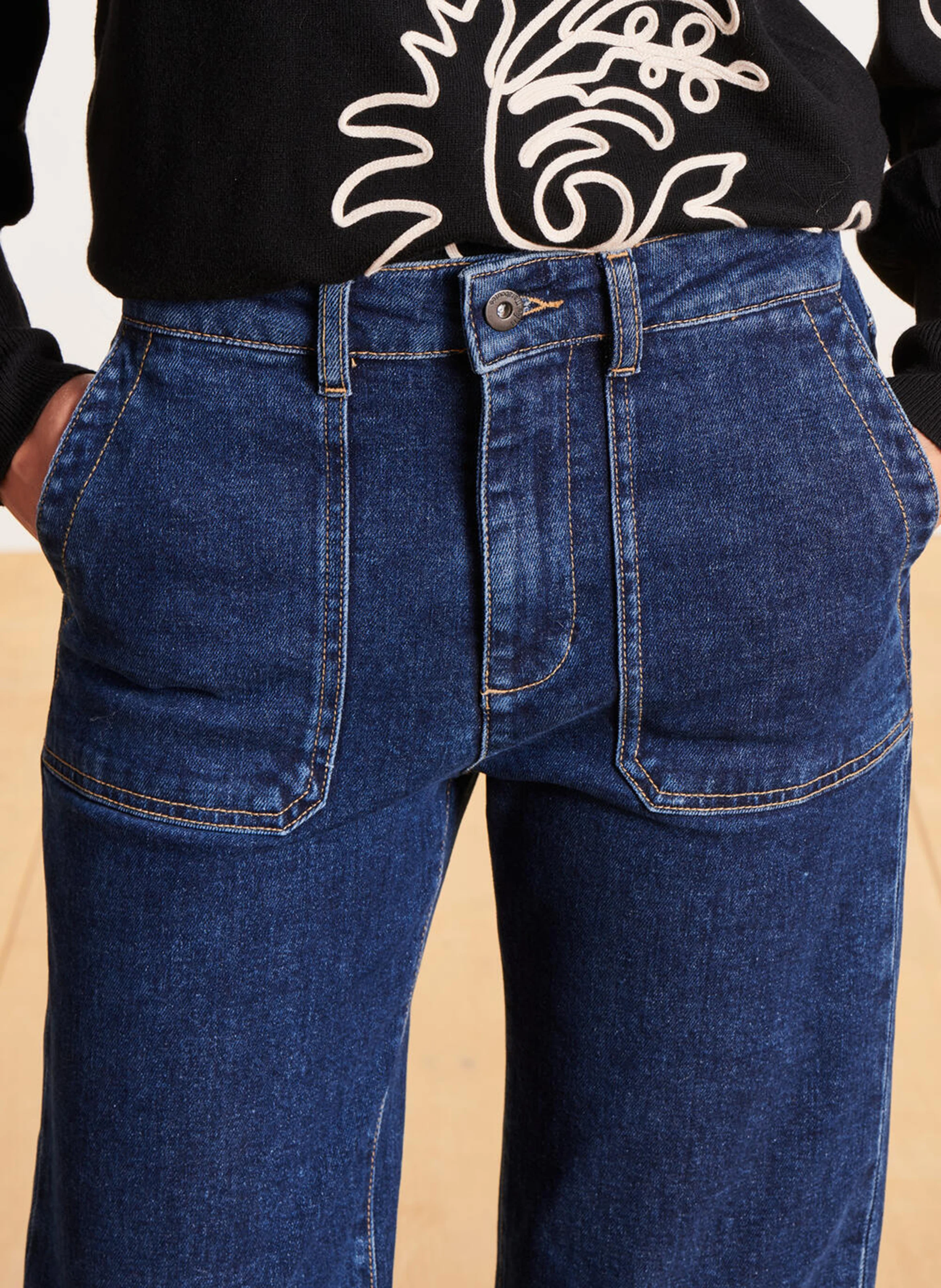Jean large taille haute en coton bio mélangé | Bleu