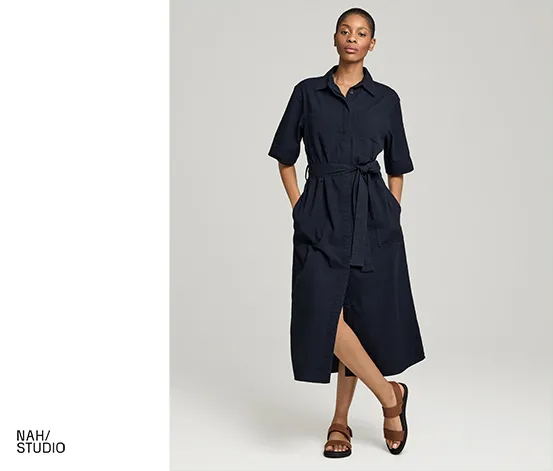 NAH/STUDIO Seersucker-Kleid | Baumwolle, Navy