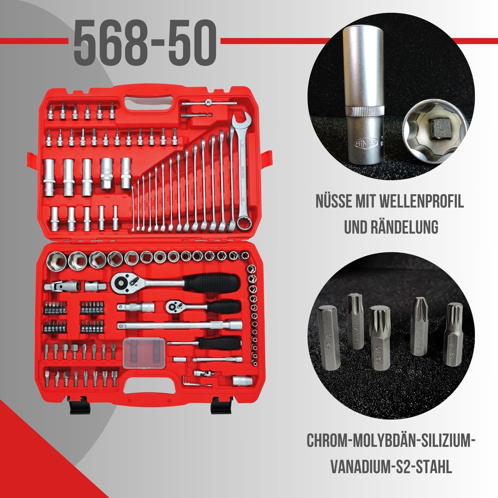 FAMEX 568-50 Mechaniker Steckschlüsselsatz - Werkzeugkoffer 125-teilig